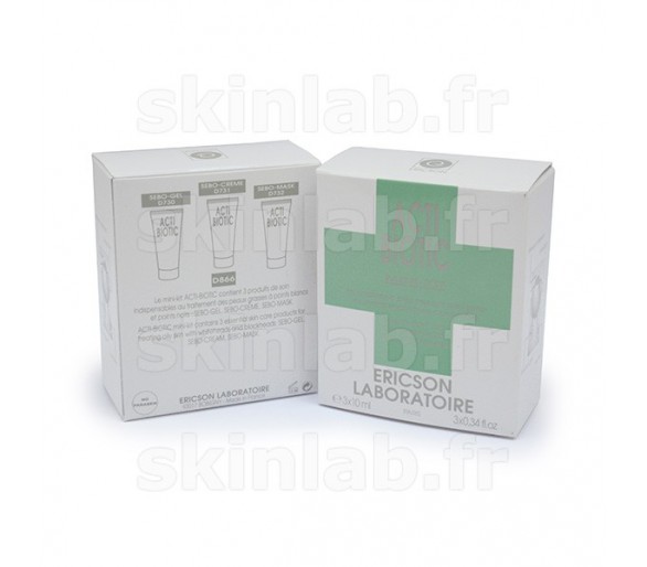 Mini-Kit Acti-Biotic D866 comprenant D730 Sebo-Gel D731 Sebo-Crème D732 Sebo-Mask Ericson Laboratoire - 3 Tubes