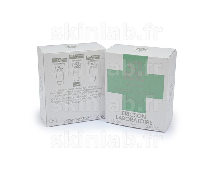 Mini-Kit Acti-Biotic D866 comprenant D730 Sebo-Gel D731 Sebo-Crème D732 Sebo-Mask Ericson Laboratoire - 3 Tubes